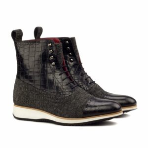 Ambrogio Bespoke Men's Shoes Gray Calf-Skin Leather Stencil Slip